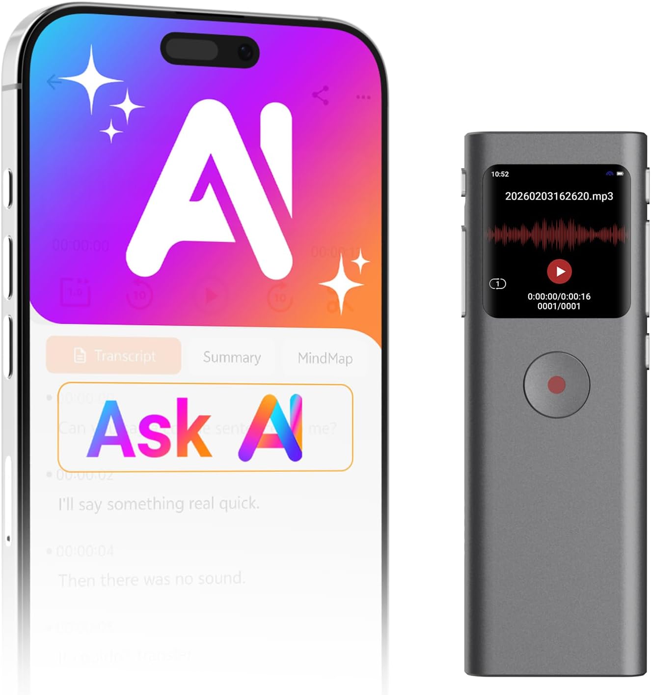 AI Digital Voice Recorder with Transcribe &amp; Summarize, AI Note Taker for Meeting &amp; Lectures, Voice Activated Recorder with Playback, Supports 90+ Languages Recording Device, Portable Tape Recorder