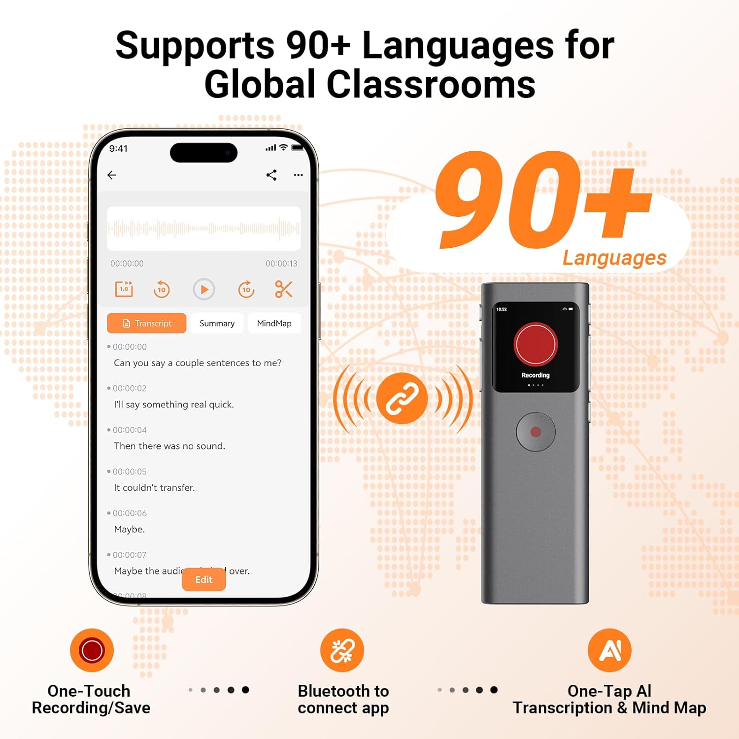 AI Digital Voice Recorder with Transcribe &amp; Summarize, AI Note Taker for Meeting &amp; Lectures, Voice Activated Recorder with Playback, Supports 90+ Languages Recording Device, Portable Tape Recorder