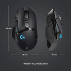 Logitech G502 Lightspeed Wireless Gaming Mouse with Hero 25K Sensor, PowerPlay Compatible, Tunable Weights and Lightsync RGB - Black