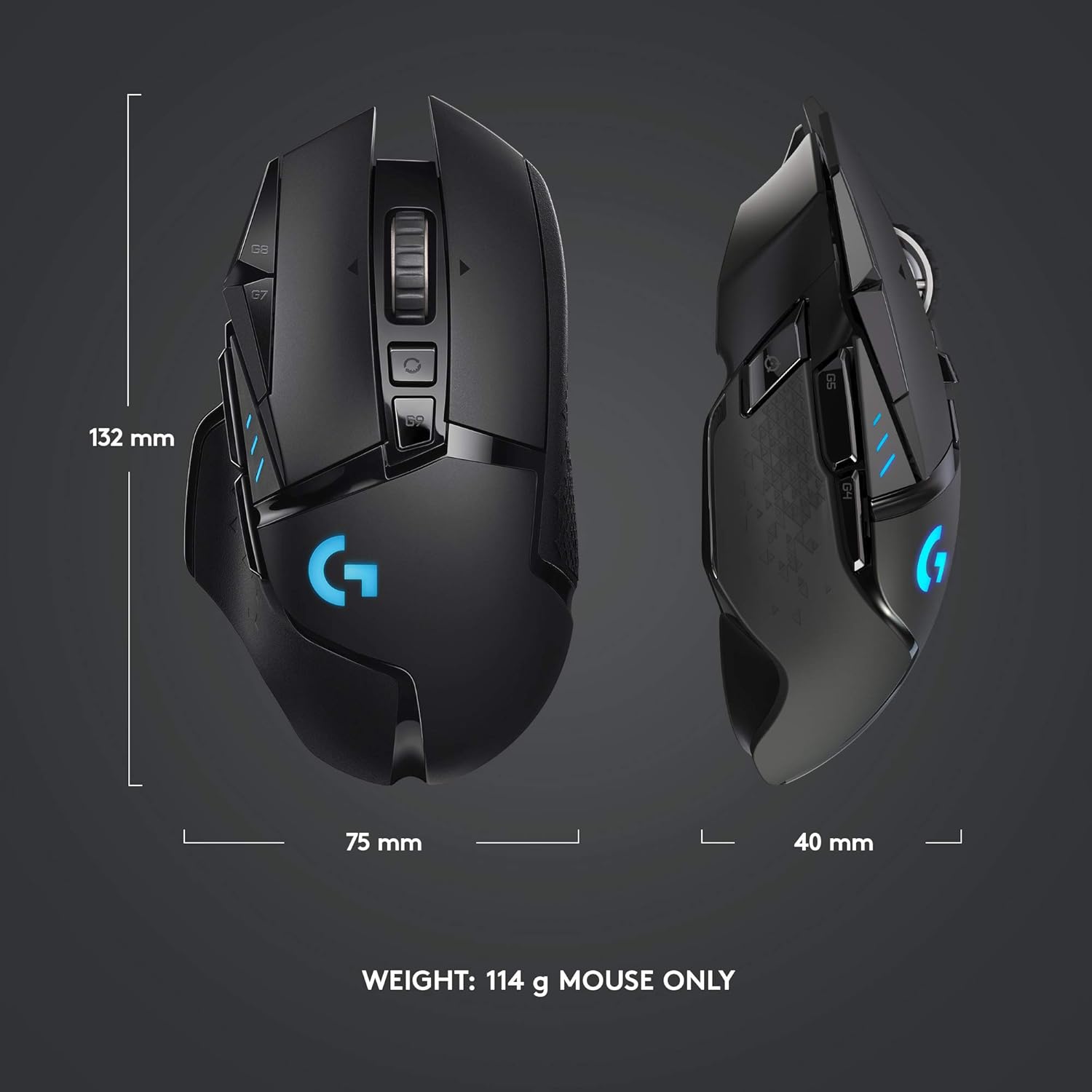 Logitech G502 Lightspeed Wireless Gaming Mouse with Hero 25K Sensor, PowerPlay Compatible, Tunable Weights and Lightsync RGB - Black